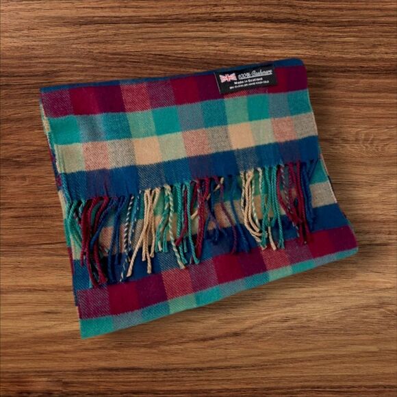 Multicolor Plaid 100% Genuine Cashmere Scarf NWT - Picture 4 of 4